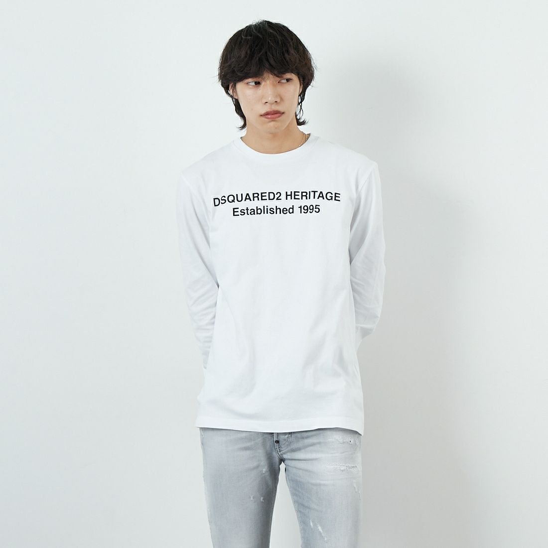 100 WHITE&&モデル身長：179cm 着用サイズ：M&&
