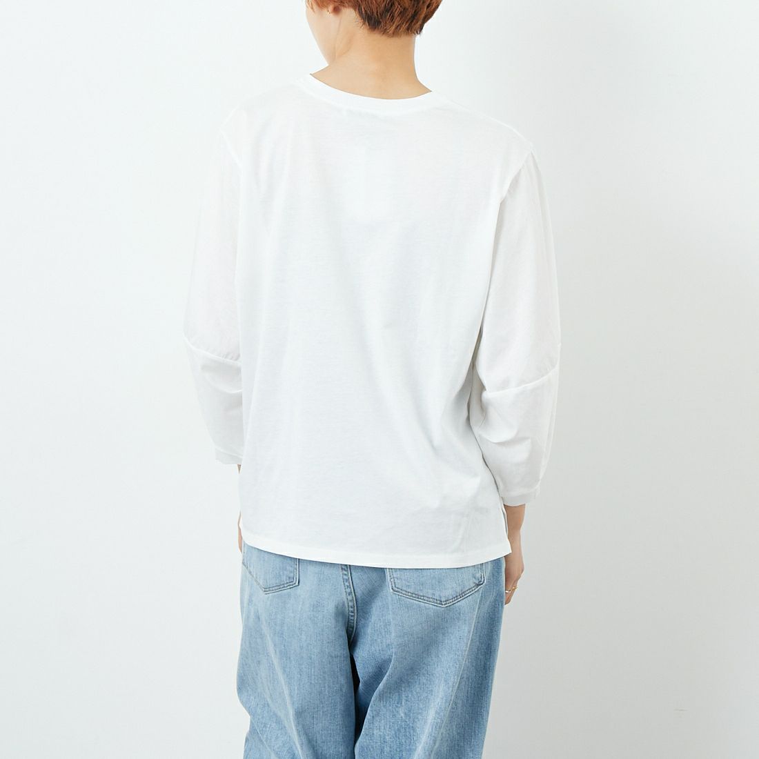 Jf Ready Made [ジェイエフレディメイド] シルケット天竺ボリュームスリーブTシャツ [3104110] 101 ﾎﾜｲﾄ &&モデル身長：160cm 着用サイズ：F&&
