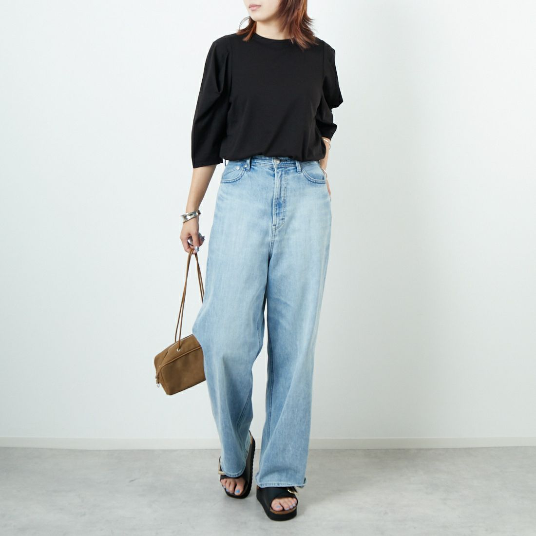 Jf Ready Made [ジェイエフレディメイド] 袖タックデザインプルオーバー [3104106] 801 ﾌﾞﾗｯｸ &&モデル身長：167cm 着用サイズ：F&&