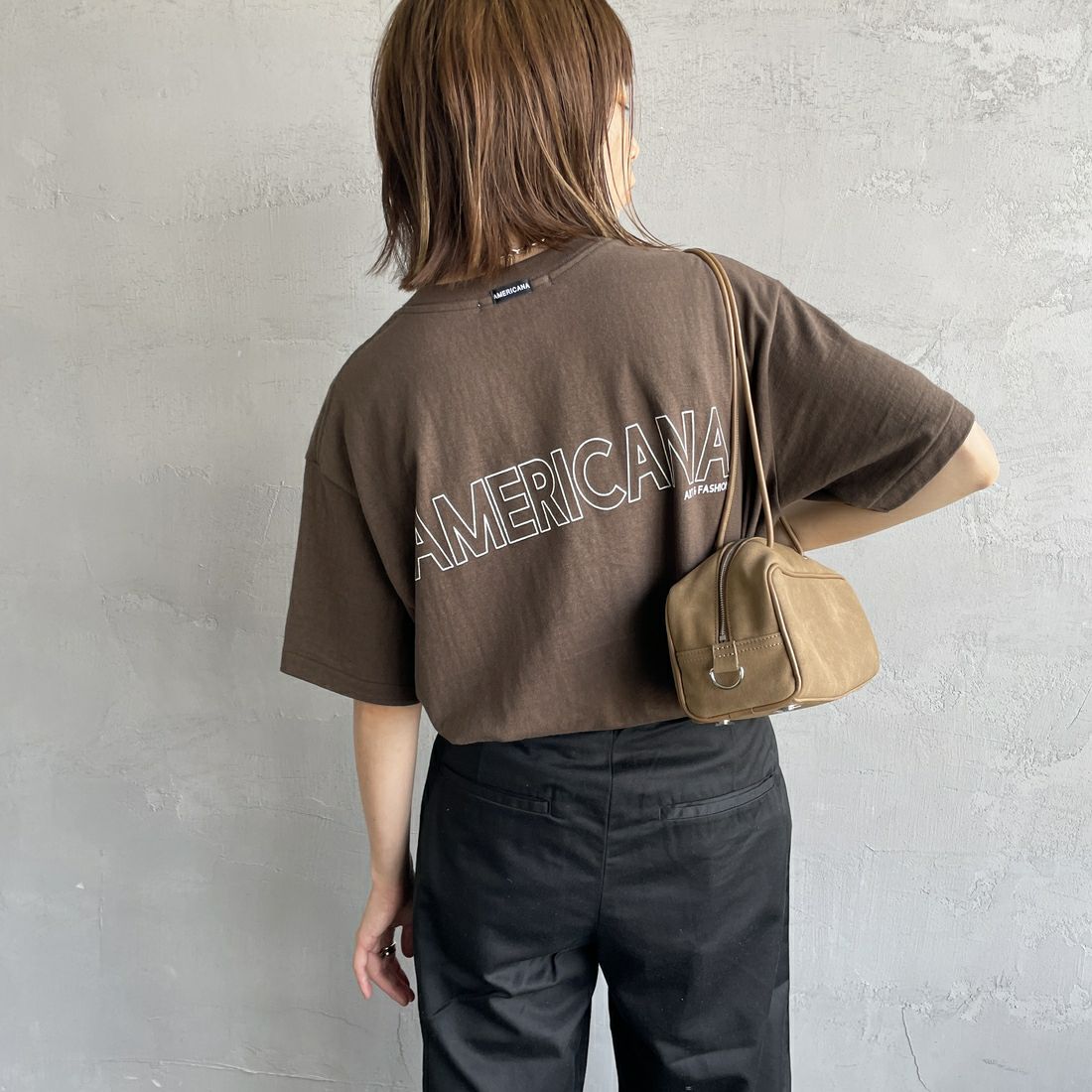 Americana [アメリカーナ] ラフィー丸胴 プリントTシャツ [BRF-750A-1] Dﾌﾞﾗｳﾝ &&モデル身長：158cm 着用サイズ：ONE SIZE&&