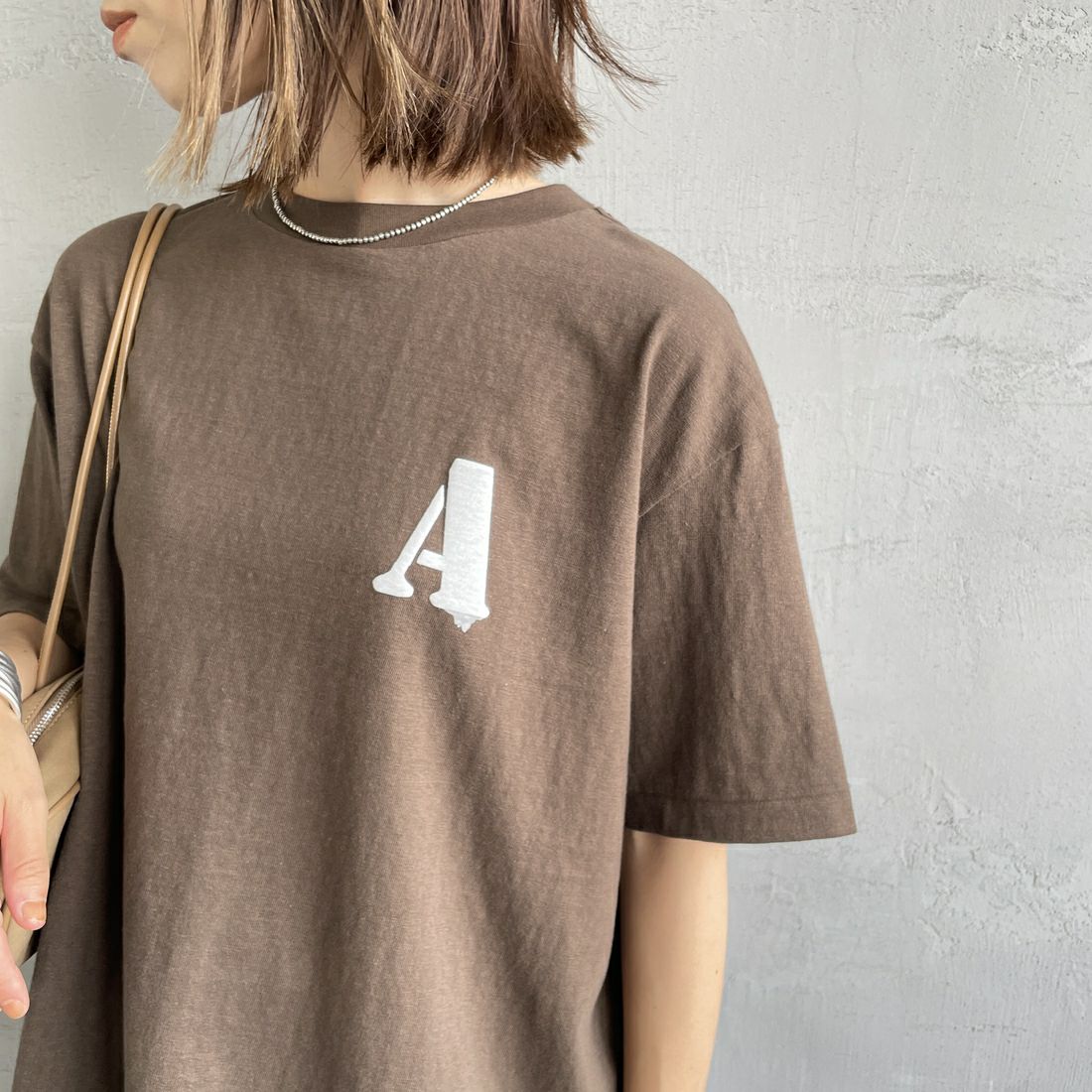 Americana [アメリカーナ] ラフィー丸胴 プリントTシャツ [BRF-750A-1] Dﾌﾞﾗｳﾝ &&モデル身長：158cm 着用サイズ：ONE SIZE&&