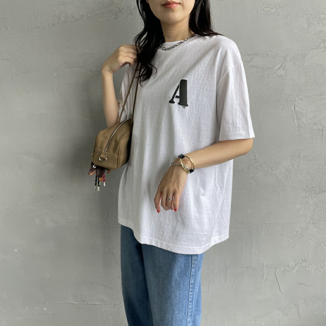 Americana [アメリカーナ] ラフィー丸胴 プリントTシャツ [BRF-750A-1] ﾎﾜｲﾄ &&モデル身長：160cm 着用サイズ：ONE SIZE&&