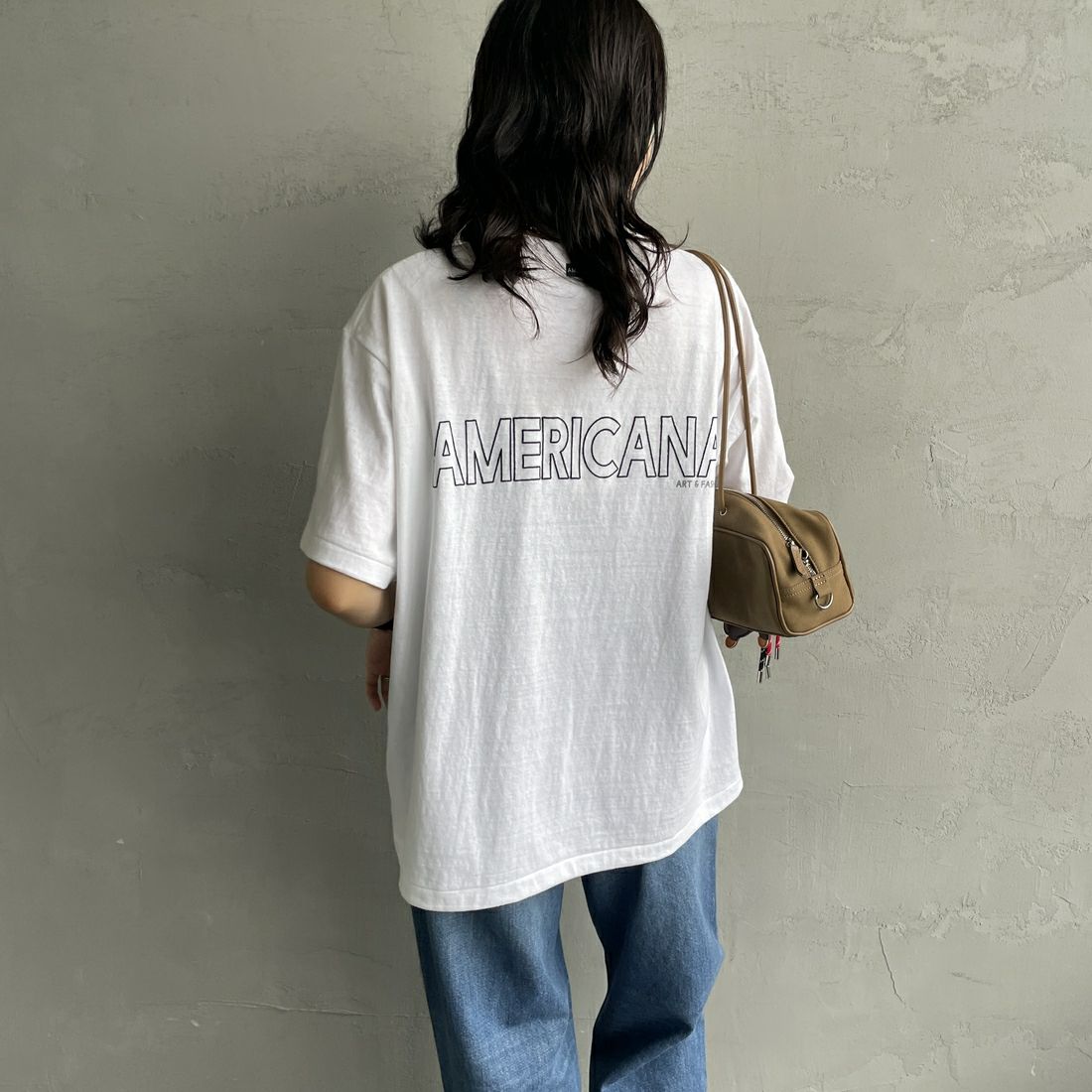 Americana [アメリカーナ] ラフィー丸胴 プリントTシャツ [BRF-750A-1] ﾎﾜｲﾄ &&モデル身長：160cm 着用サイズ：ONE SIZE&&