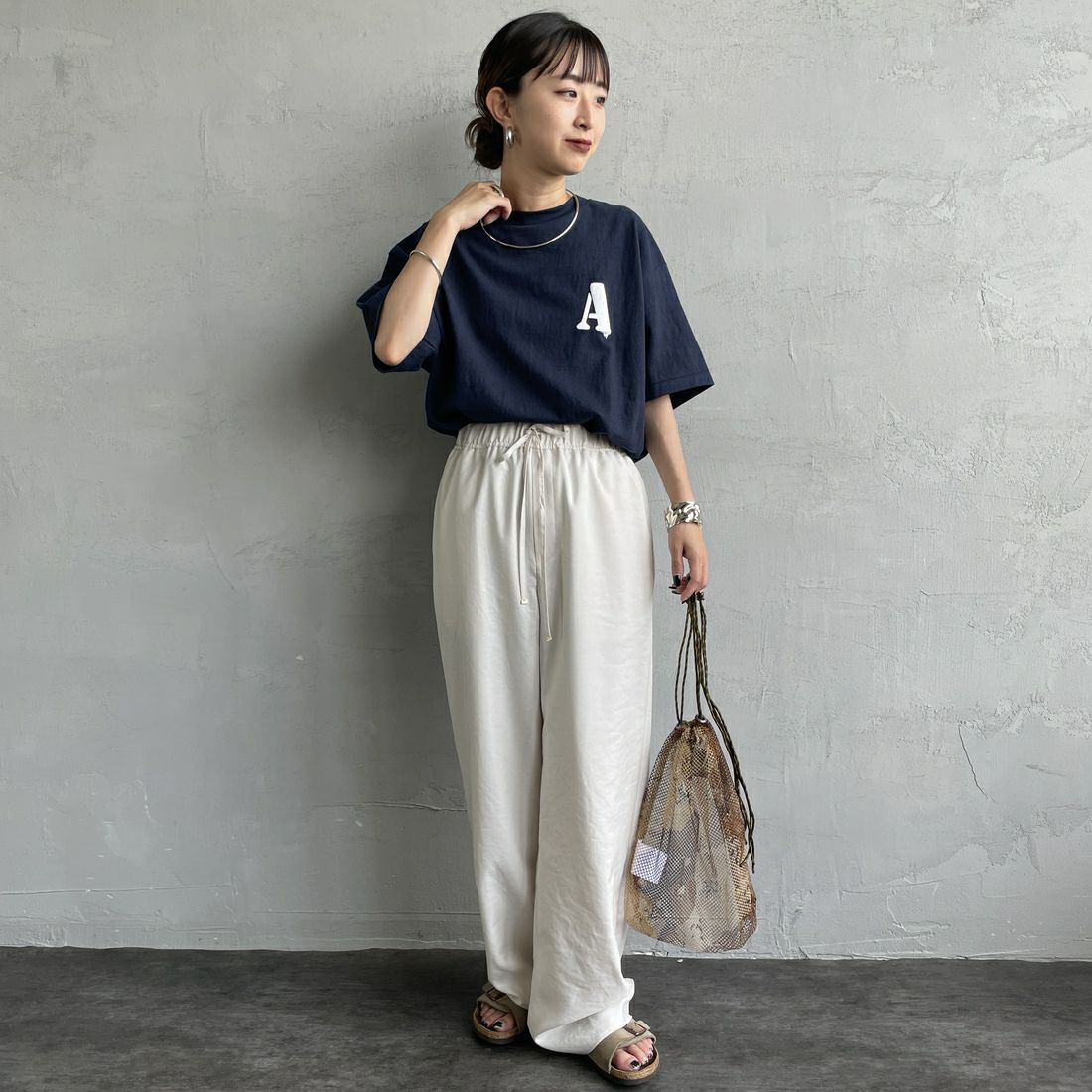 Americana [アメリカーナ] ラフィー丸胴 プリントTシャツ [BRF-750A-1] Dﾈｲﾋﾞｰ &&モデル身長：150cm 着用サイズ：ONE SIZE&&