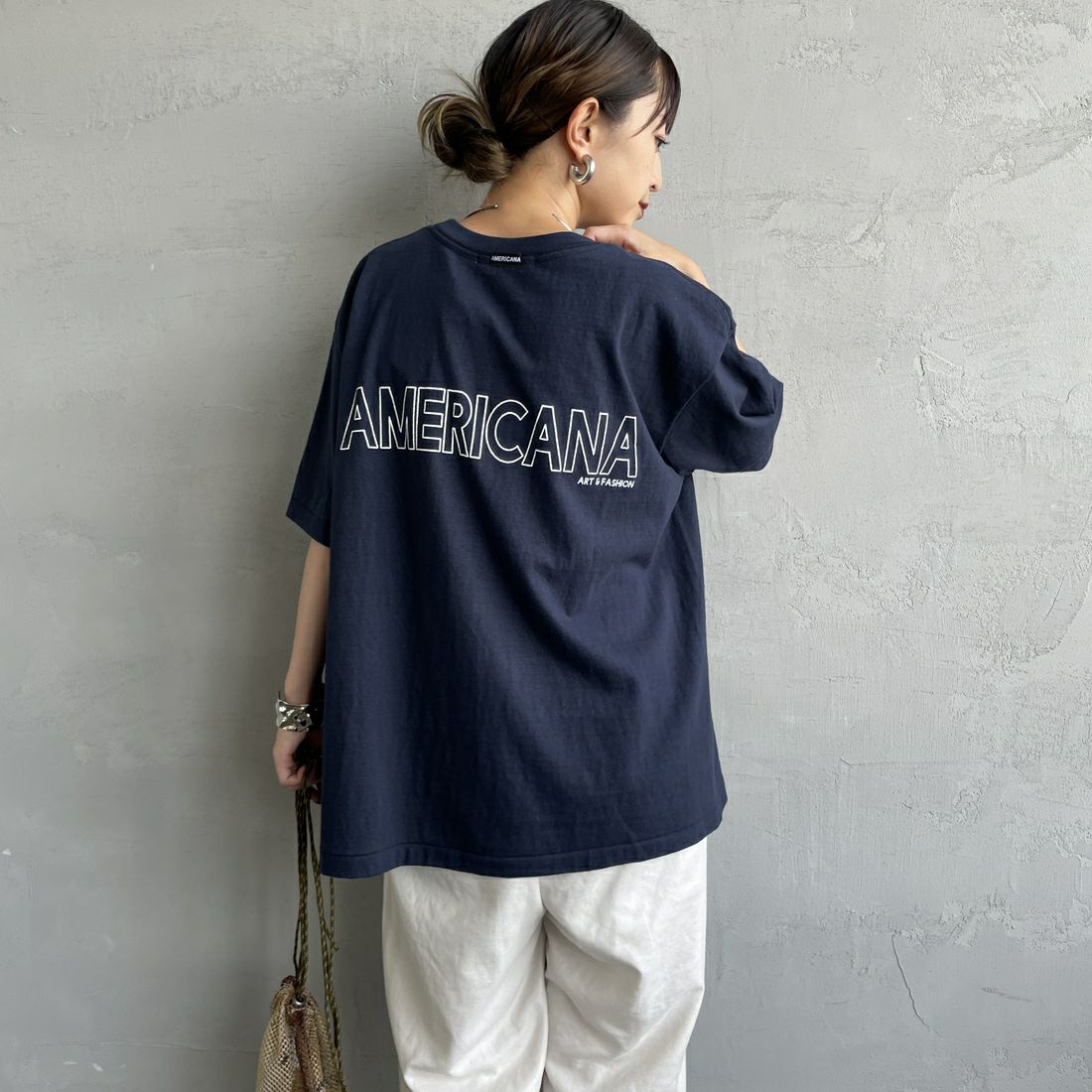 Americana [アメリカーナ] ラフィー丸胴 プリントTシャツ [BRF-750A-1] Dﾈｲﾋﾞｰ &&モデル身長：150cm 着用サイズ：ONE SIZE&&