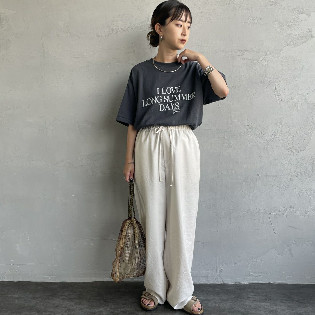 Americana [アメリカーナ] ラフィー丸胴 プリントTシャツ [BRF-750A-5] ｽﾐｸﾛ &&モデル身長：150cm 着用サイズ：ONE SIZE&&