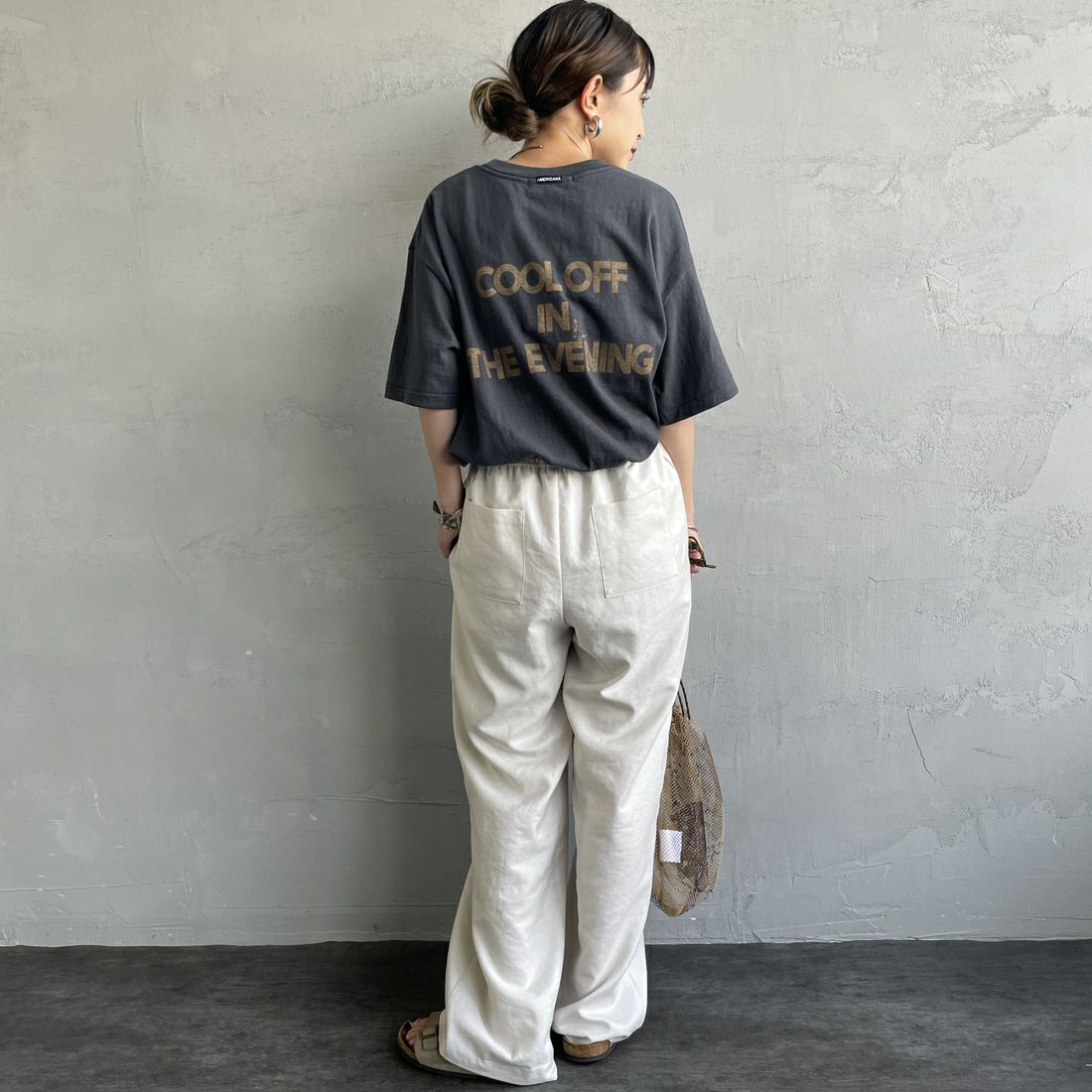 Americana [アメリカーナ] ラフィー丸胴 プリントTシャツ [BRF-750A-5] ｽﾐｸﾛ &&モデル身長：150cm 着用サイズ：ONE SIZE&&