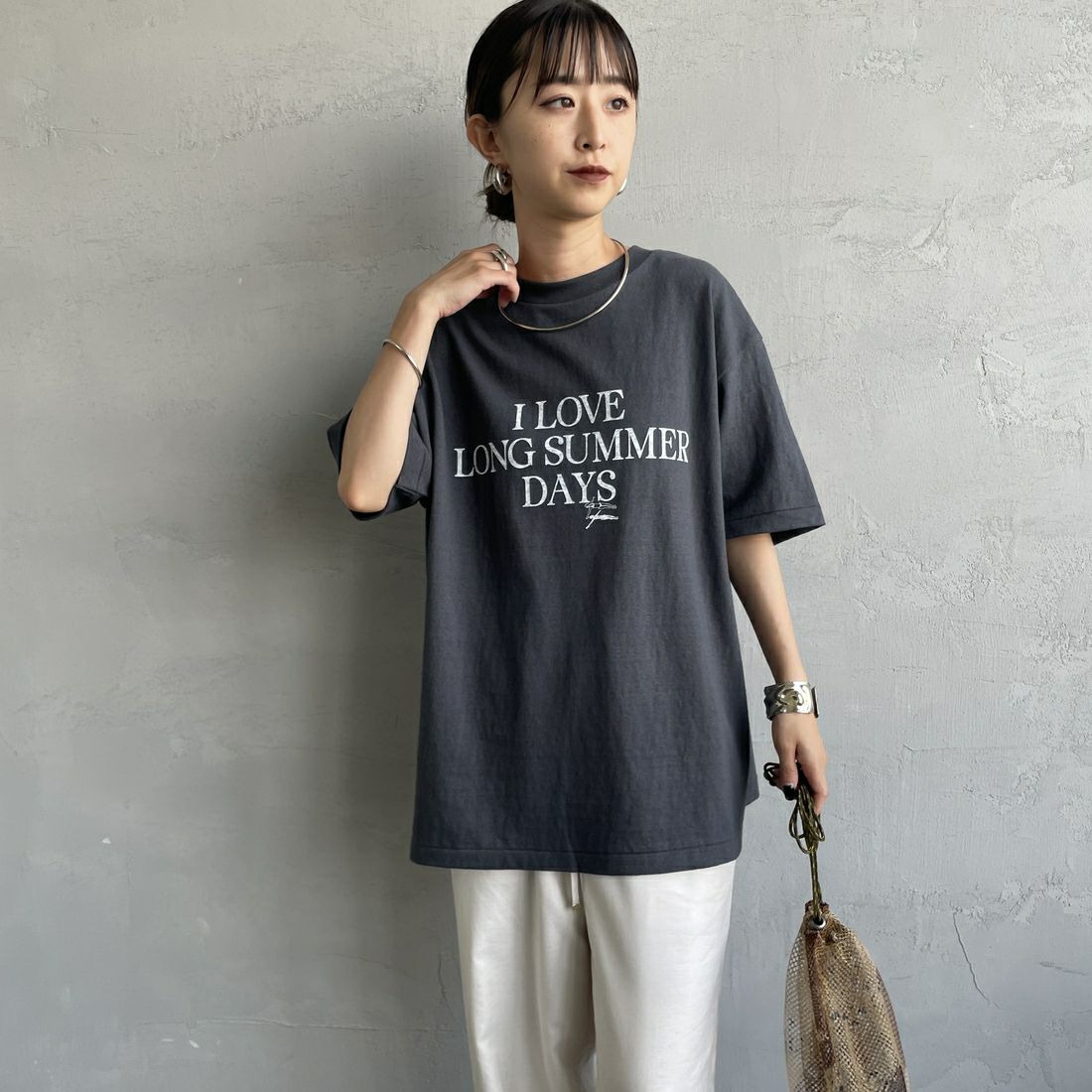 Americana [アメリカーナ] ラフィー丸胴 プリントTシャツ [BRF-750A-5] ｽﾐｸﾛ &&モデル身長：150cm 着用サイズ：ONE SIZE&&