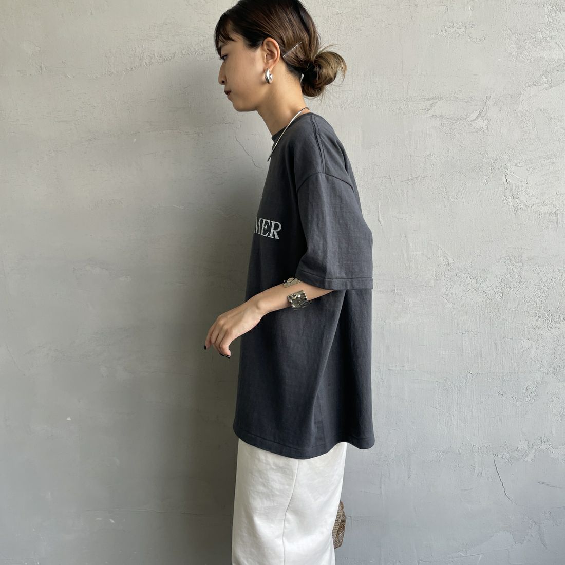 Americana [アメリカーナ] ラフィー丸胴 プリントTシャツ [BRF-750A-5] ｽﾐｸﾛ &&モデル身長：150cm 着用サイズ：ONE SIZE&&
