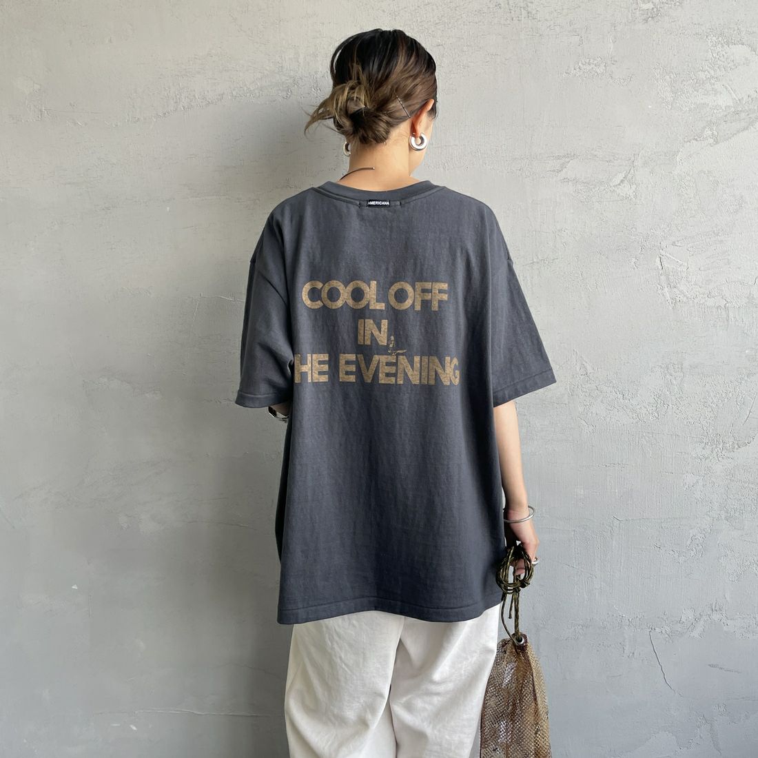 Americana [アメリカーナ] ラフィー丸胴 プリントTシャツ [BRF-750A-5] ｽﾐｸﾛ &&モデル身長：150cm 着用サイズ：ONE SIZE&&