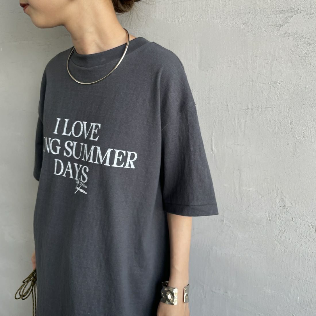 Americana [アメリカーナ] ラフィー丸胴 プリントTシャツ [BRF-750A-5] ｽﾐｸﾛ &&モデル身長：150cm 着用サイズ：ONE SIZE&&