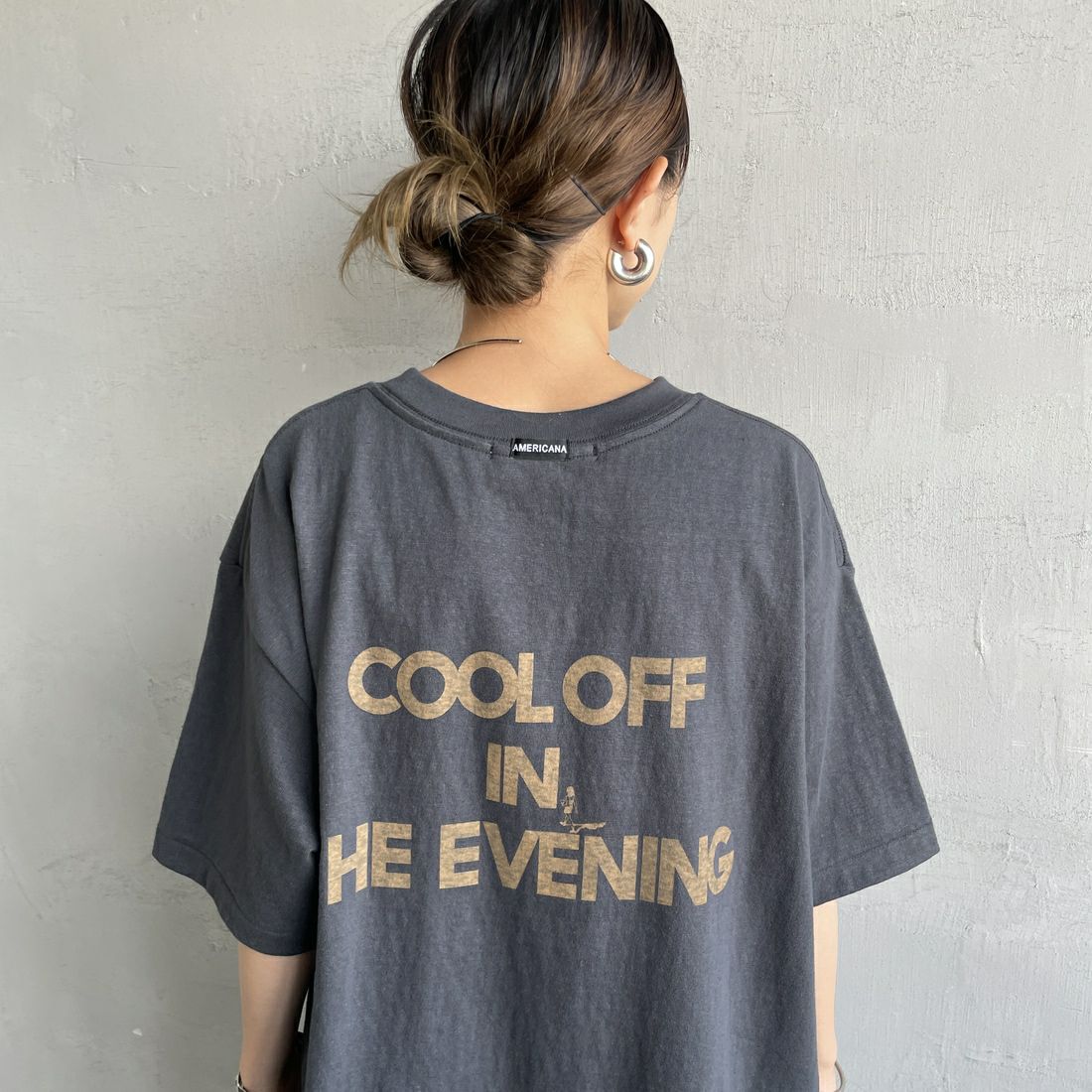 Americana [アメリカーナ] ラフィー丸胴 プリントTシャツ [BRF-750A-5] ｽﾐｸﾛ &&モデル身長：150cm 着用サイズ：ONE SIZE&&