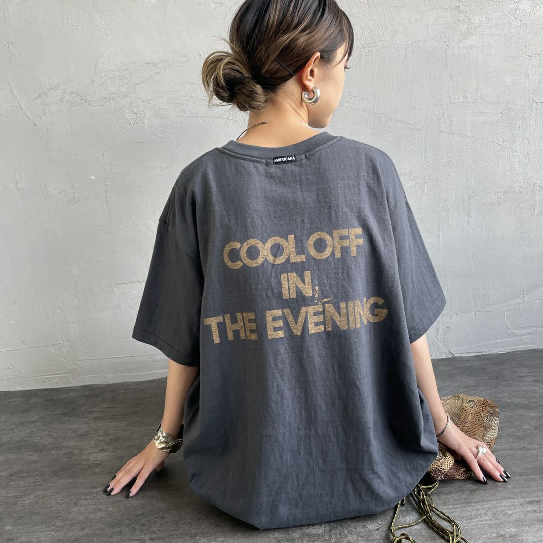 Americana [アメリカーナ] ラフィー丸胴 プリントTシャツ [BRF-750A-5] ｽﾐｸﾛ &&モデル身長：150cm 着用サイズ：ONE SIZE&&