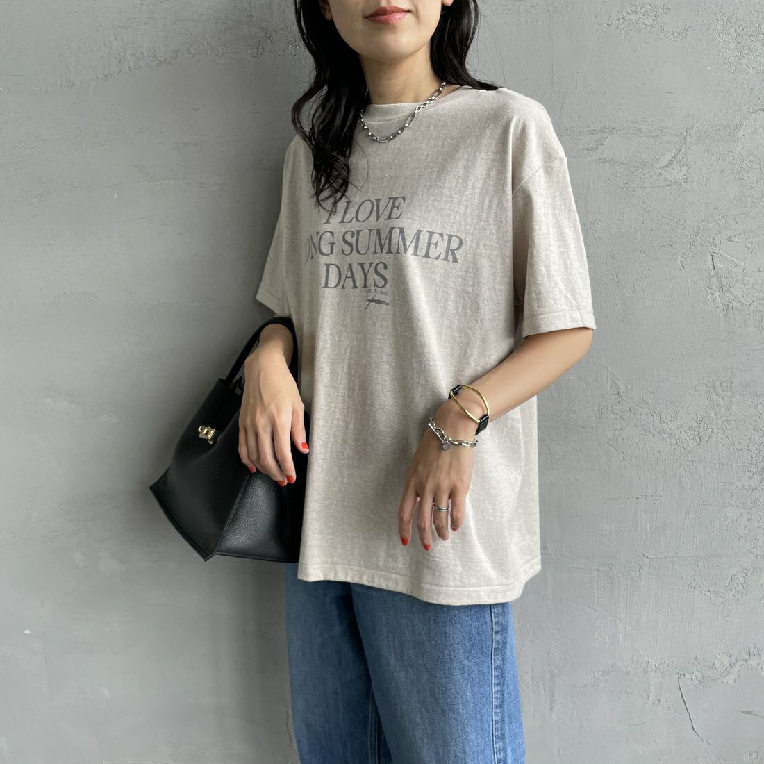 Americana [アメリカーナ] ラフィー丸胴 プリントTシャツ [BRF-750A-5] ｵｰﾄﾐｰﾙ &&モデル身長：160cm 着用サイズ：ONE SIZE&&
