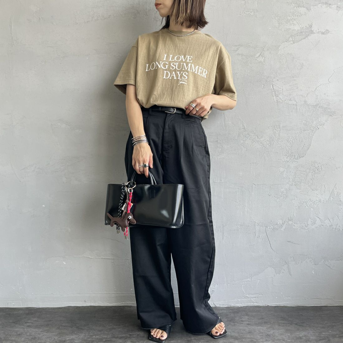 Americana [アメリカーナ] ラフィー丸胴 プリントTシャツ [BRF-750A-5] ﾍﾞｰｼﾞｭ &&モデル身長：158cm 着用サイズ：ONE SIZE&&