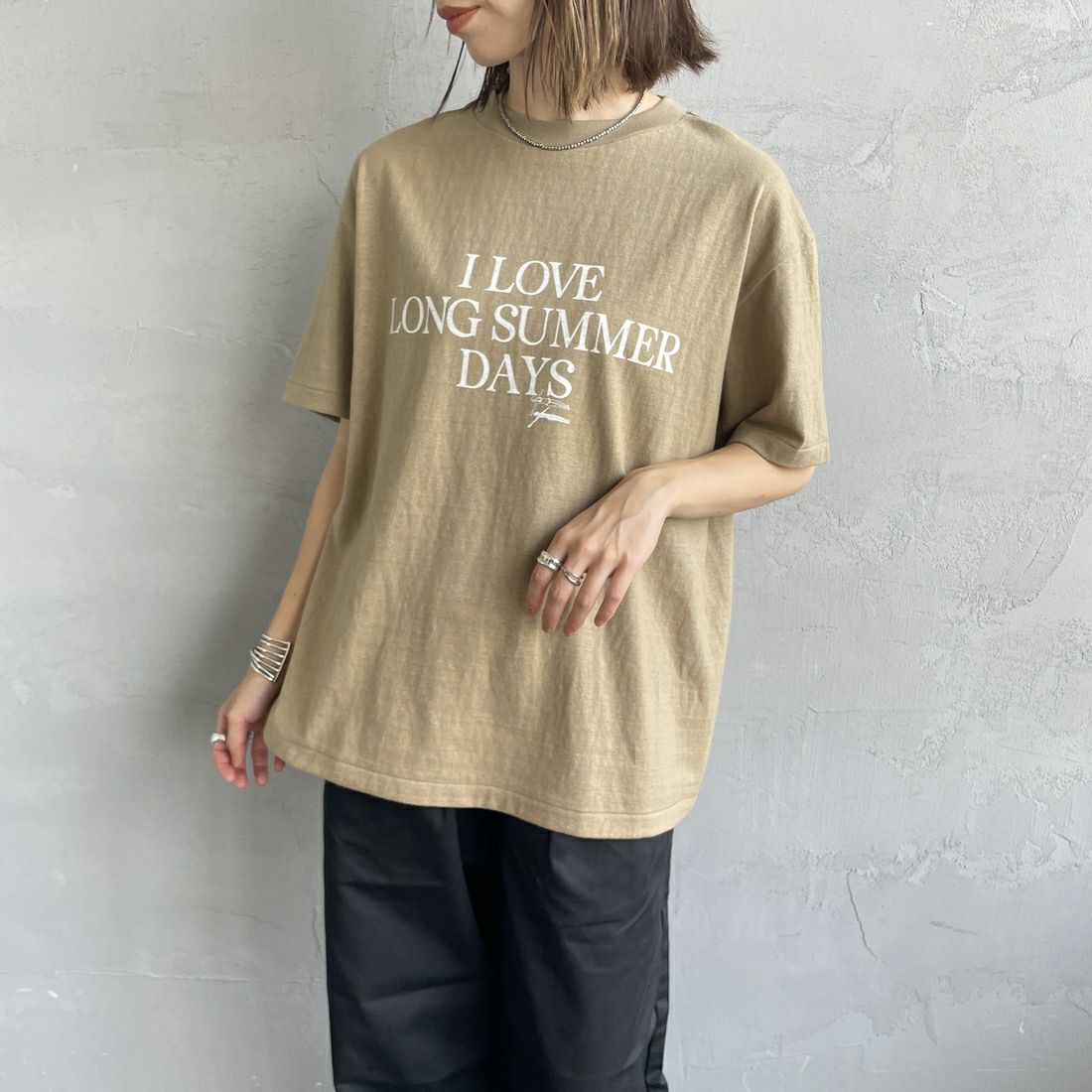 Americana [アメリカーナ] ラフィー丸胴 プリントTシャツ [BRF-750A-5] ﾍﾞｰｼﾞｭ &&モデル身長：158cm 着用サイズ：ONE SIZE&&