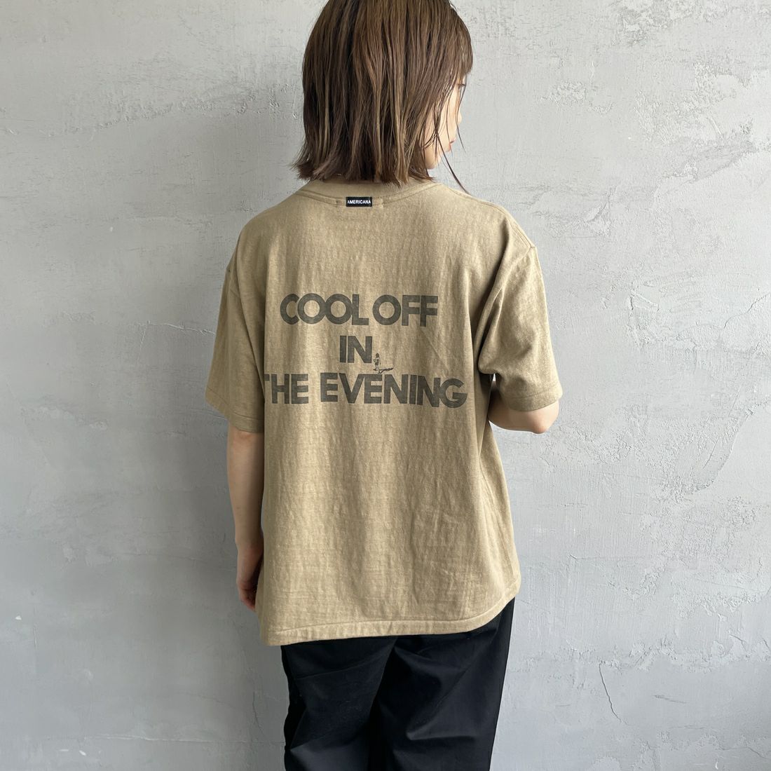 Americana [アメリカーナ] ラフィー丸胴 プリントTシャツ [BRF-750A-5] ﾍﾞｰｼﾞｭ &&モデル身長：158cm 着用サイズ：ONE SIZE&&
