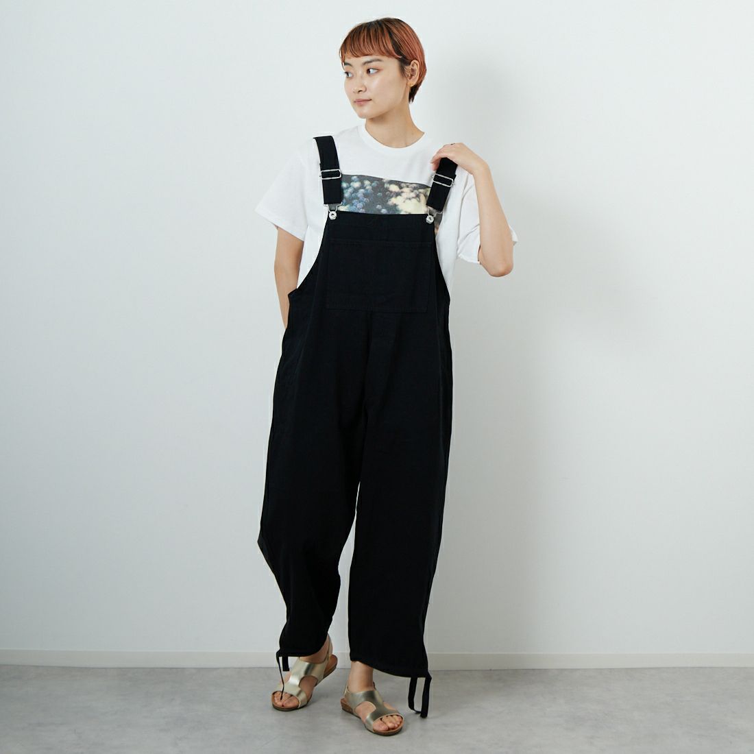 Johnbull [ジョンブル] ライトオックスルーズサロペット [JL253P02] 030 ﾌﾞﾗｯｸ &&モデル身長：160cm 着用サイズ：M&&