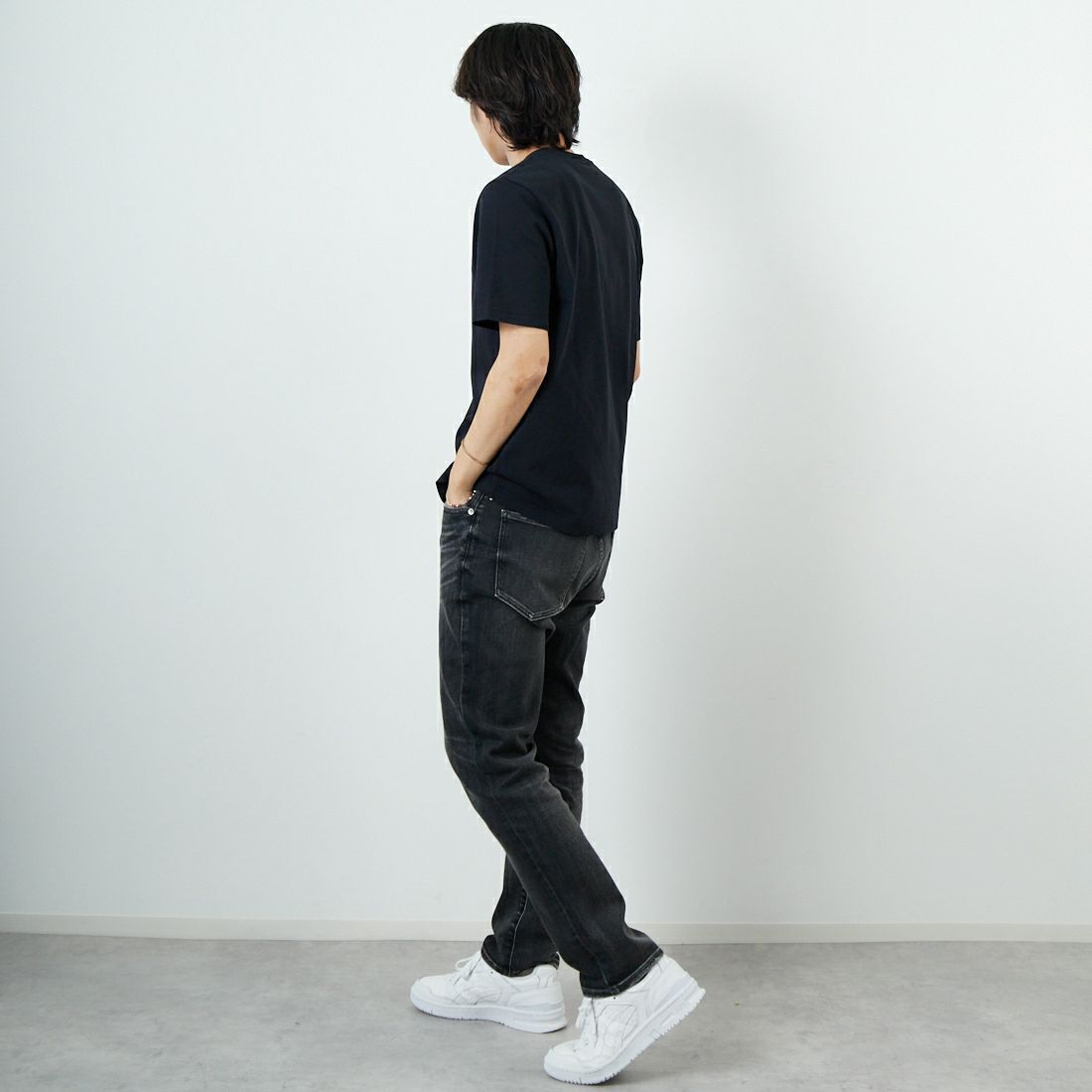 RED CARD TOKYO [レッドカード トーキョー] Rhythm+ イージースリムテーパードパンツ [47M93301BKU] BLACK USED &&モデル身長：179cm 着用サイズ：32&&