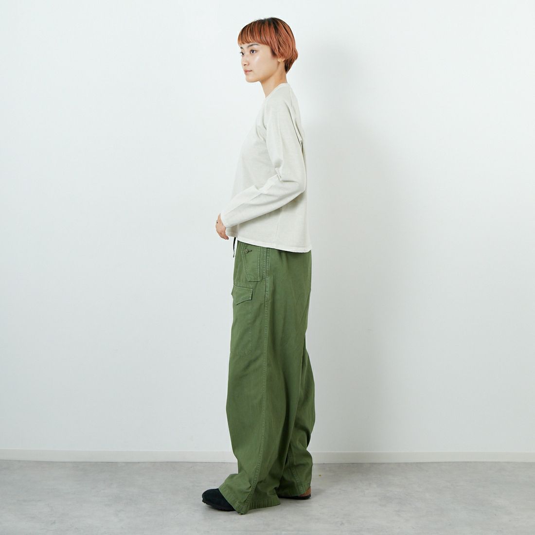 TICCA [ティッカ] エンブブロイダリーロングTシャツ [TBEA-283] BEIGE &&モデル身長：160cm 着用サイズ：F&&