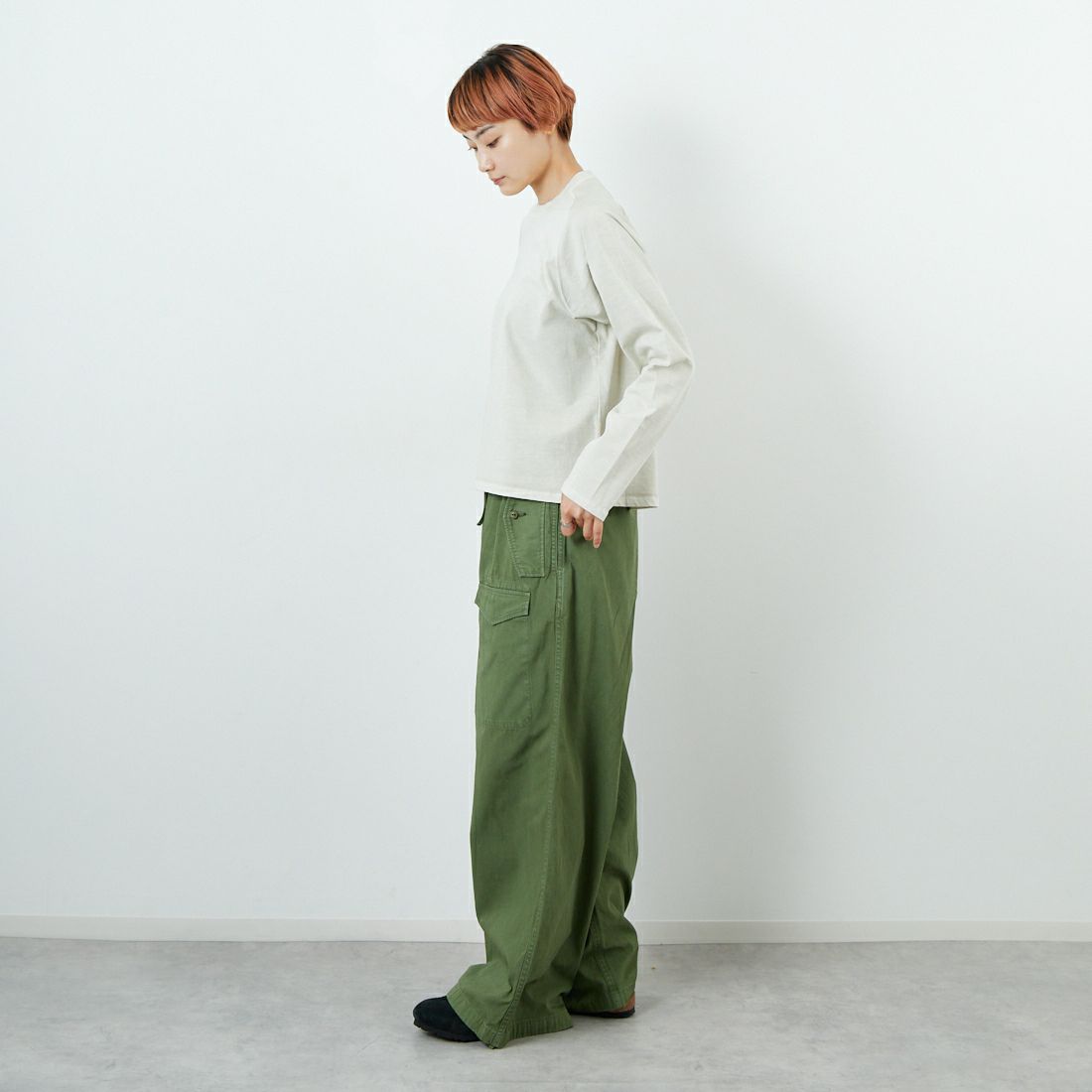 TICCA [ティッカ] エンブブロイダリーロングTシャツ [TBEA-283] BEIGE &&モデル身長：160cm 着用サイズ：F&&