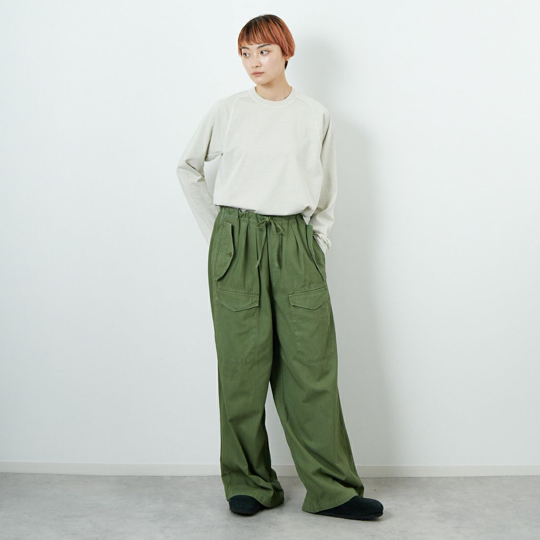 TICCA [ティッカ] エンブブロイダリーロングTシャツ [TBEA-283] BEIGE &&モデル身長：160cm 着用サイズ：F&&