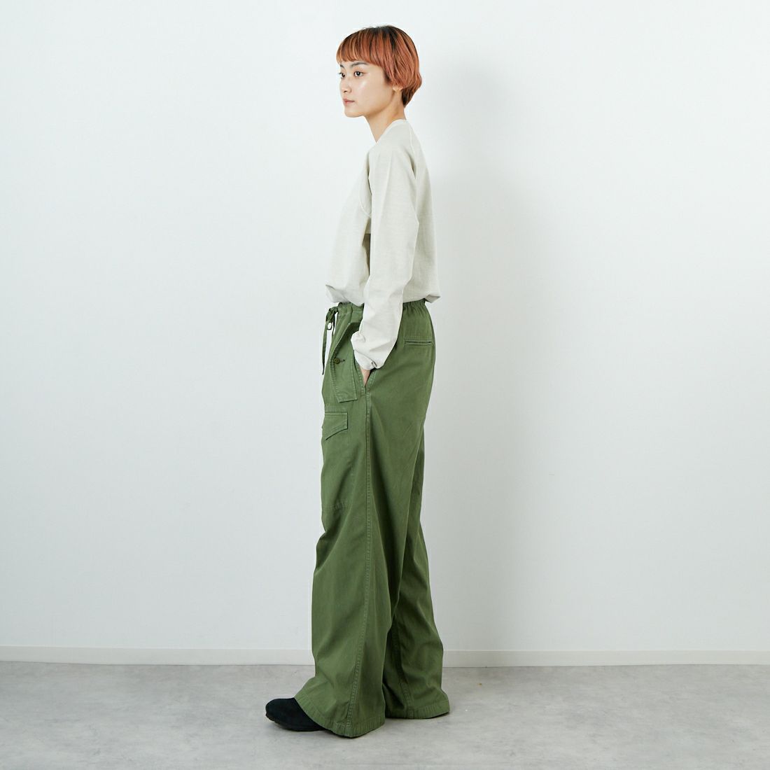 TICCA [ティッカ] エンブブロイダリーロングTシャツ [TBEA-283] BEIGE &&モデル身長：160cm 着用サイズ：F&&