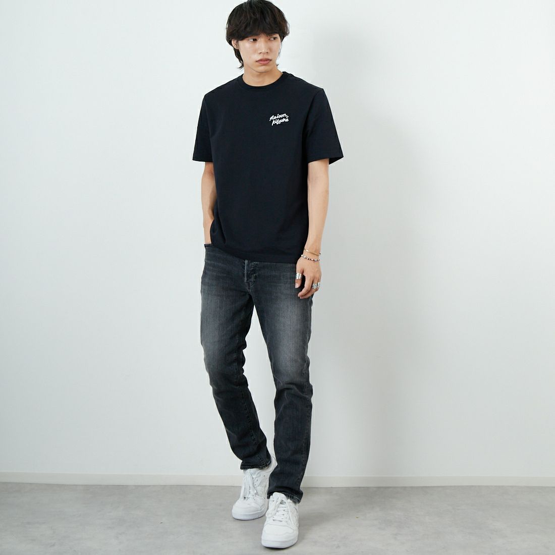 RED CARD TOKYO [レッドカード トーキョー] Rhythm+ スリムテーパードパンツ [88M86801DGR] K-DK GREY &&モデル身長：179cm 着用サイズ：32&&