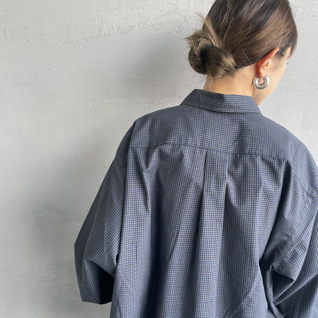 DANTON [ダントン] ドットボタン レギュラーカラー チェックロングスリーブシャツ [DT-B0391PPU] NAVY CHECK &&モデル身長：150cm 着用サイズ：38&&
