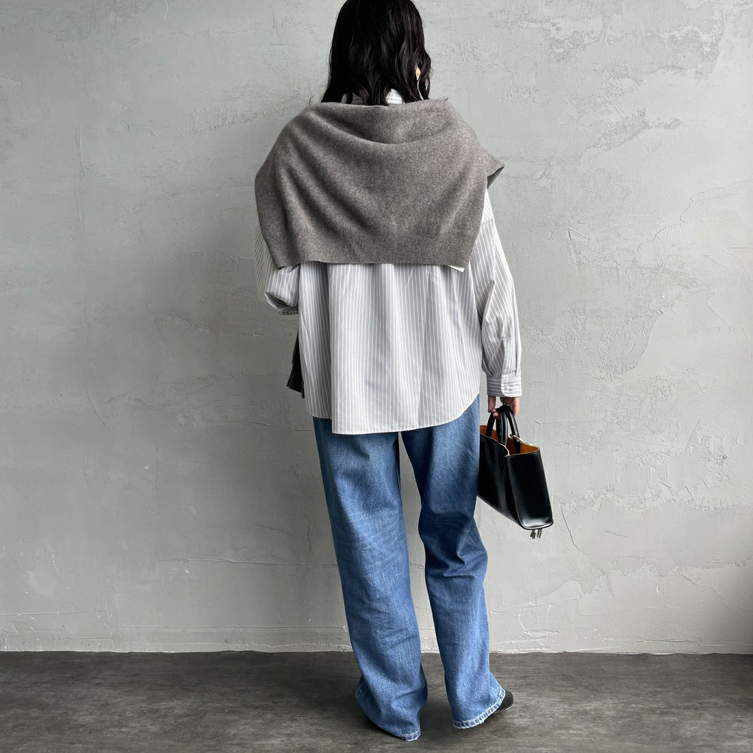 DANTON [ダントン] ドットボタン レギュラーカラー ストライプロングスリーブシャツ [DT-B0391POD] GRY/WHT ST &&モデル身長：160cm 着用サイズ：36&&