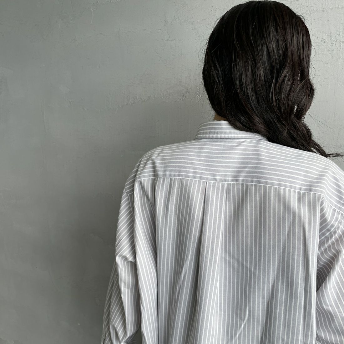 DANTON [ダントン] ドットボタン レギュラーカラー ストライプロングスリーブシャツ [DT-B0391POD] GRY/WHT ST &&モデル身長：160cm 着用サイズ：36&&