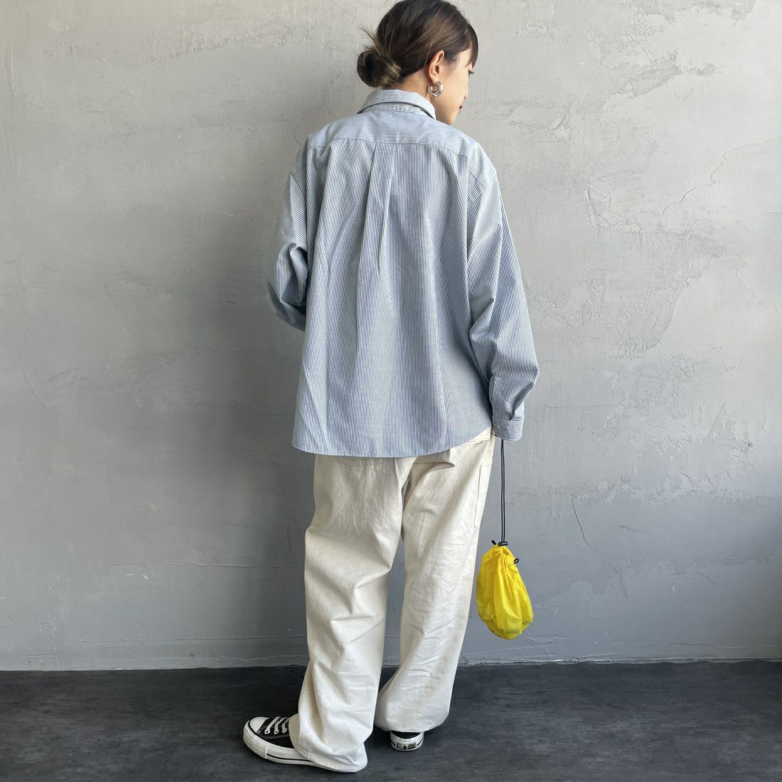 DANTON [ダントン] ドットボタン レギュラーカラー ストライプロングスリーブシャツ [DT-B0391POD] WHT/GRN ST &&モデル身長：150cm 着用サイズ：36&&