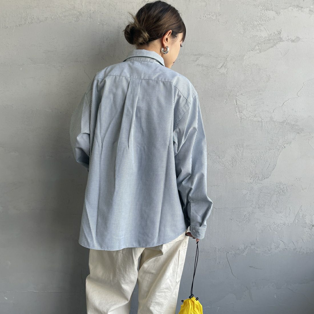 DANTON [ダントン] ドットボタン レギュラーカラー ストライプロングスリーブシャツ [DT-B0391POD] WHT/GRN ST &&モデル身長：150cm 着用サイズ：36&&