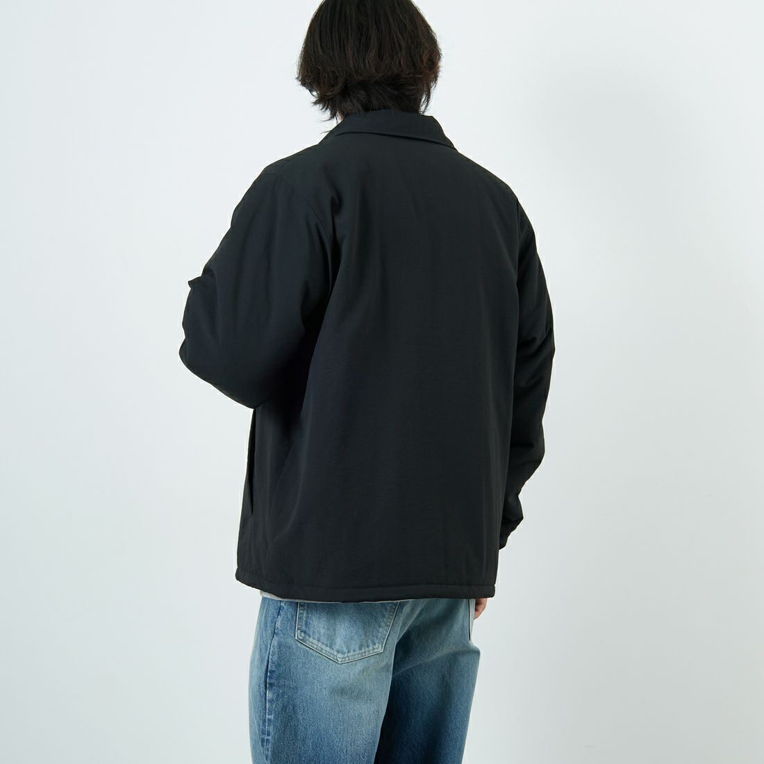 FRED PERRY [フレッドペリー] 別注 パデッドボタンスルージャケット [FPM-25A-23JF] NVY/HONEYC &&モデル身長：179cm 着用サイズ：L&&