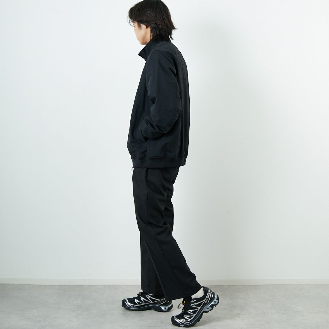 FRED PERRY [フレッドペリー] 別注 ナイロンブレンサムジャケット [FPM-25A-007JF] BLK/SHADED &&モデル身長：179cm 着用サイズ：14&&