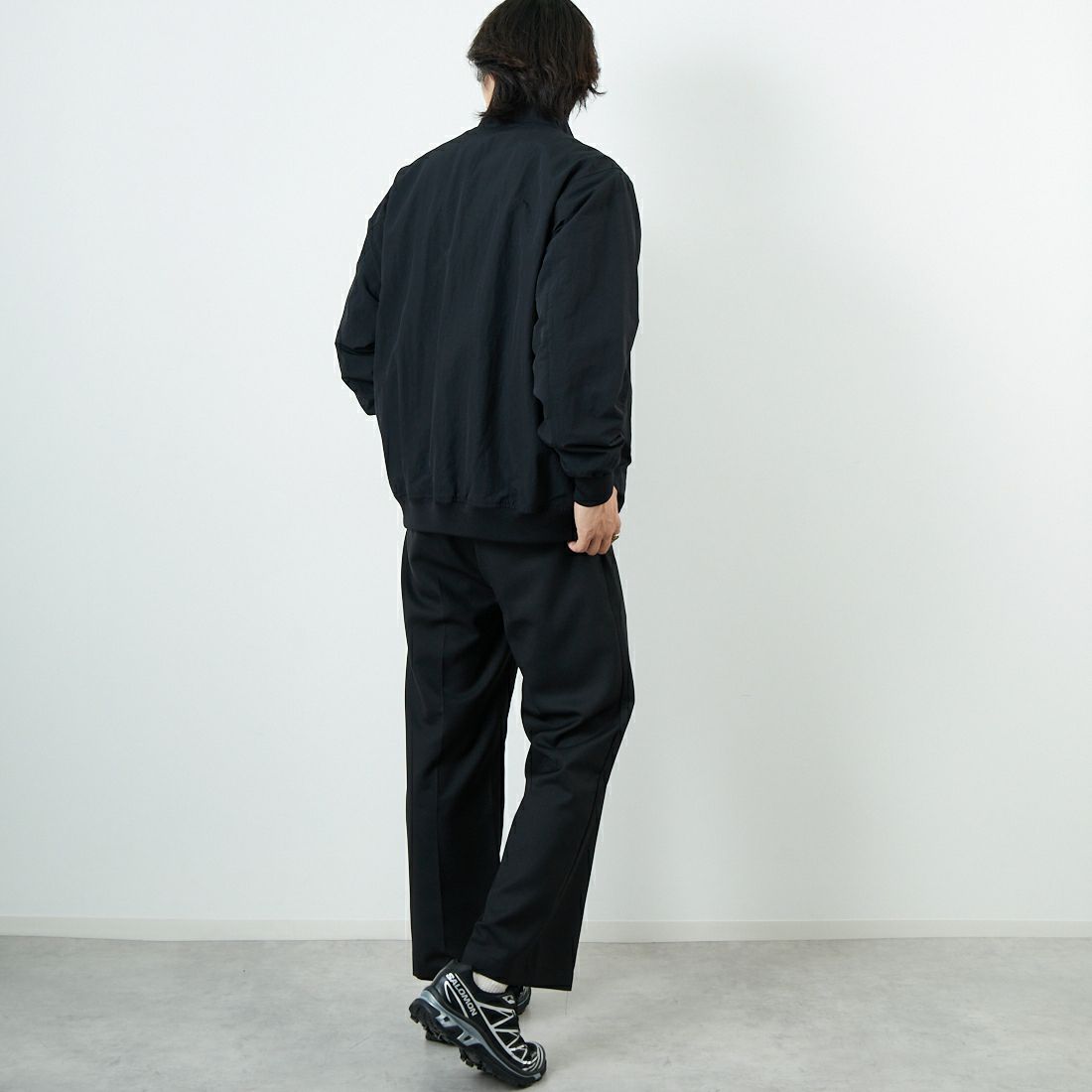 FRED PERRY [フレッドペリー] 別注 ナイロンブレンサムジャケット [FPM-25A-007JF] BLK/SHADED &&モデル身長：179cm 着用サイズ：14&&