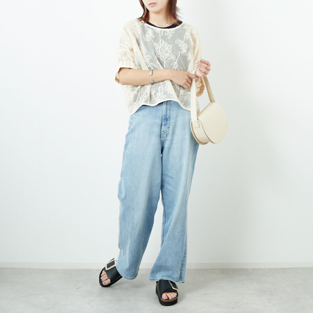 TORRAZZO DONNA [トラッゾドンナ] ボタニカルスパンコール ドルマンブラウス [6260-375] 09 IVORY &&モデル身長：167cm 着用サイズ：F&&