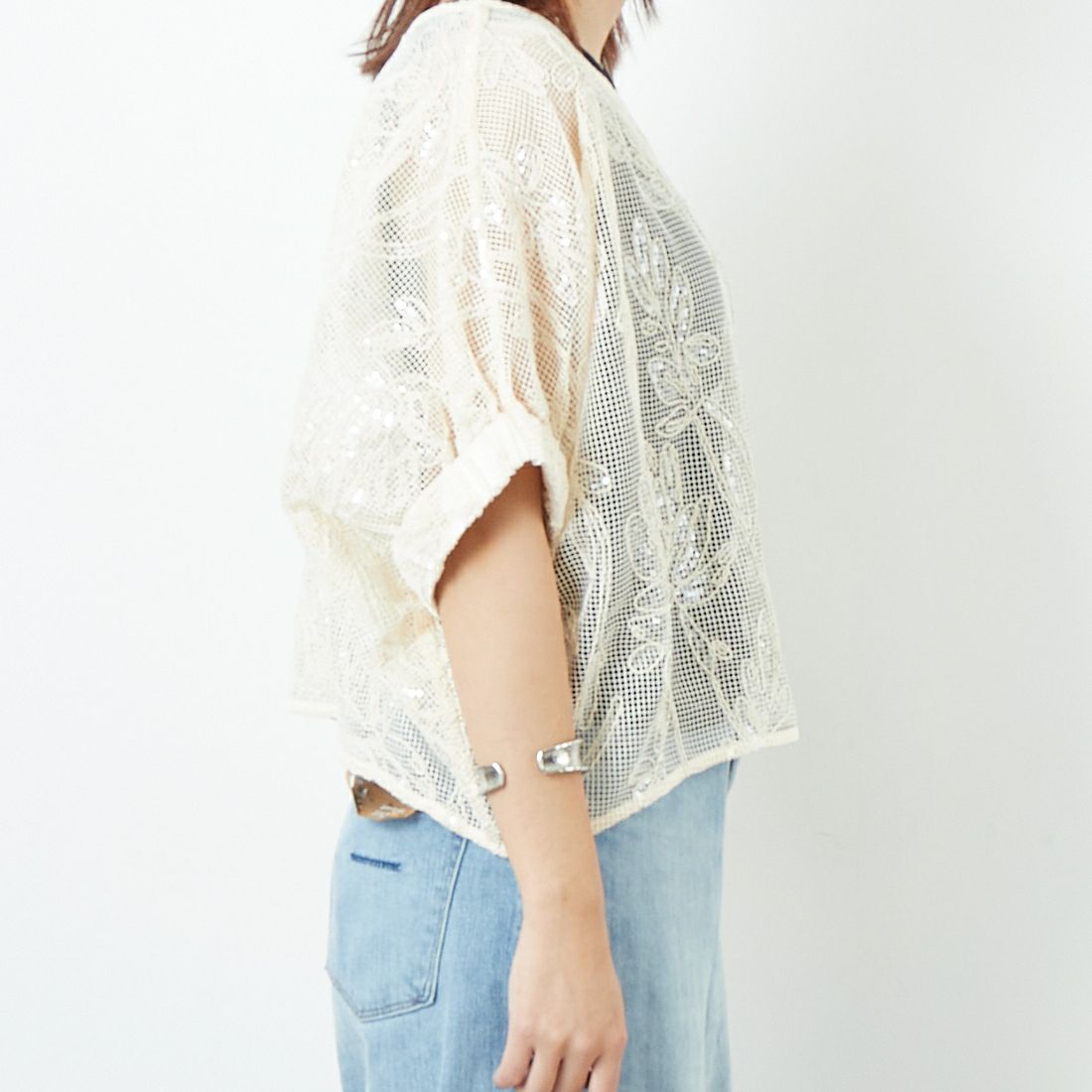 TORRAZZO DONNA [トラッゾドンナ] ボタニカルスパンコール ドルマンブラウス [6260-375] 09 IVORY &&モデル身長：167cm 着用サイズ：F&&