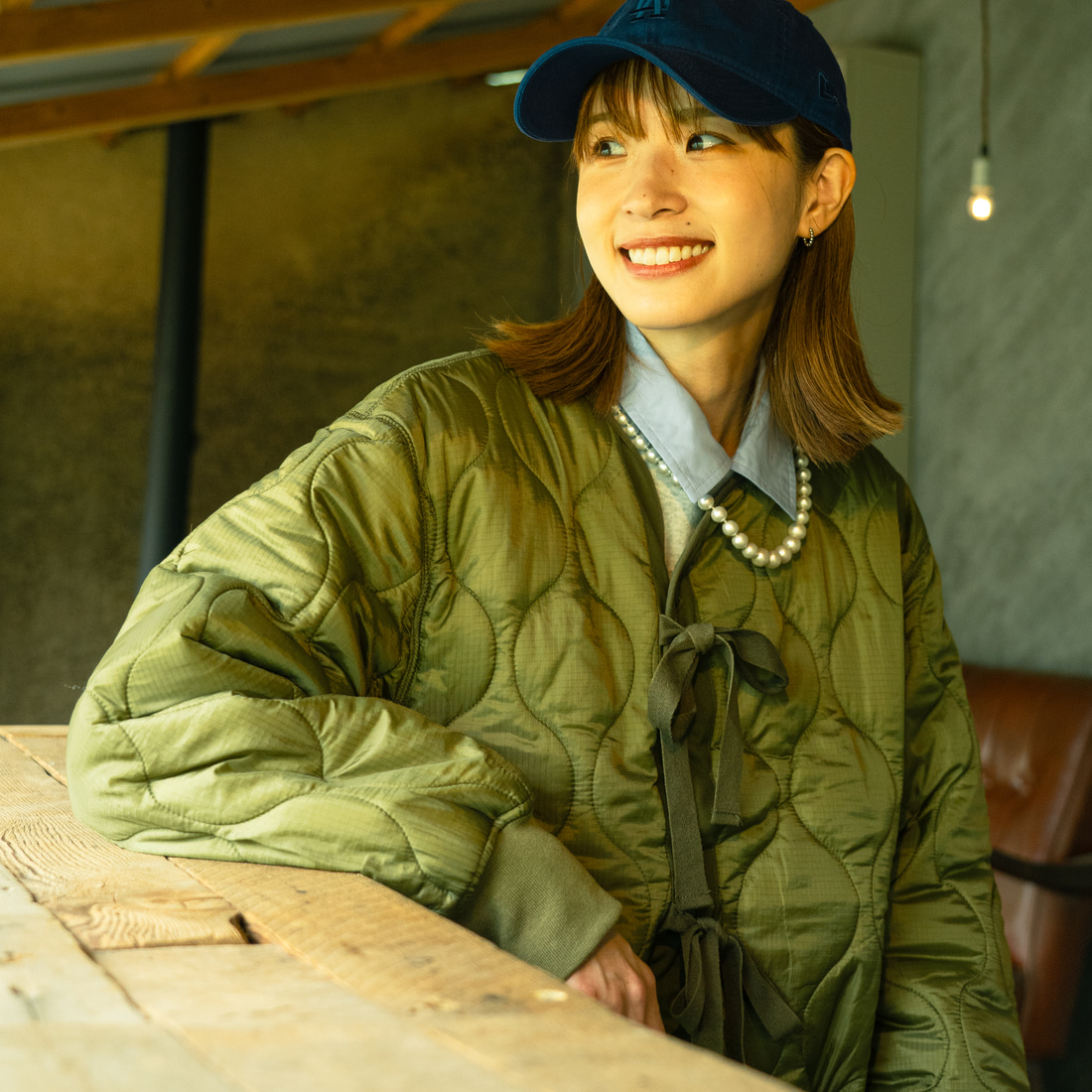 MILITARY [ミリタリー] 別注 M-65 キルティングライナージャケット [T-25789001-JF] KHAKI &&モデル身長：167cm 着用サイズ：S&&