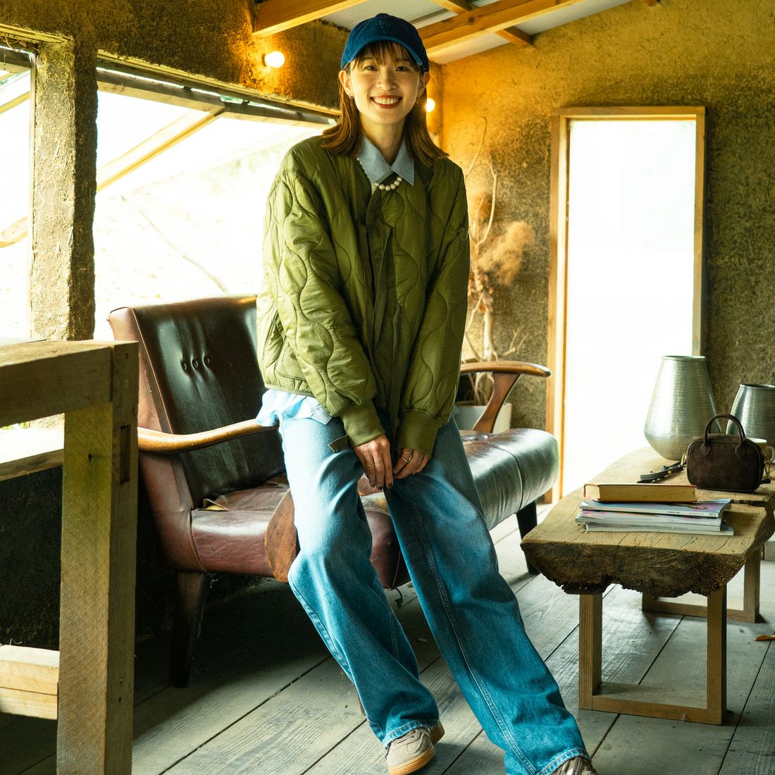 MILITARY [ミリタリー] 別注 M-65 キルティングライナージャケット [T-25789001-JF] KHAKI &&モデル身長：167cm 着用サイズ：S&&