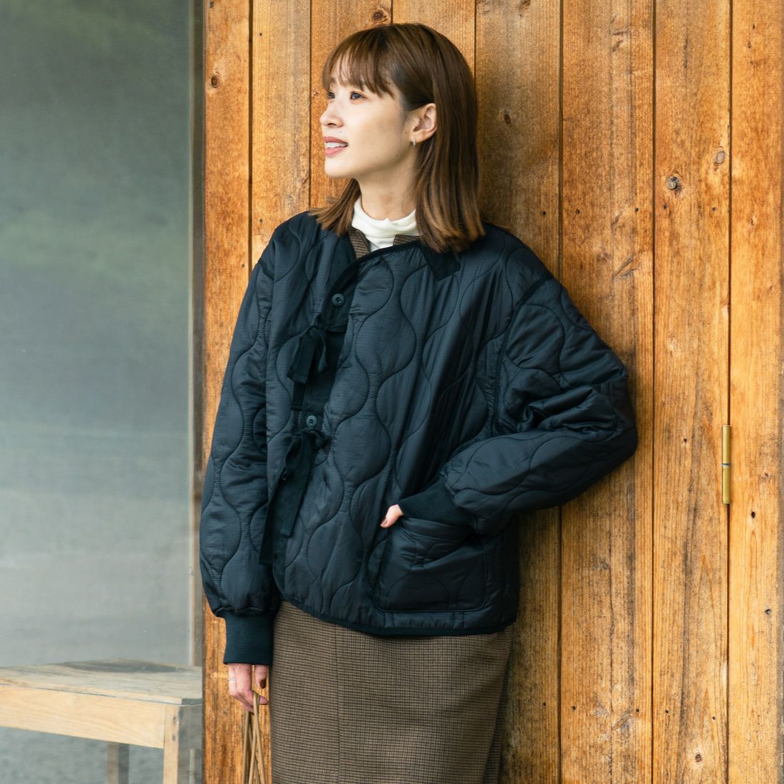 MILITARY [ミリタリー] 別注 M-65 キルティングライナージャケット [T-25789001-JF] KHAKI &&モデル身長：167cm 着用サイズ：S&&