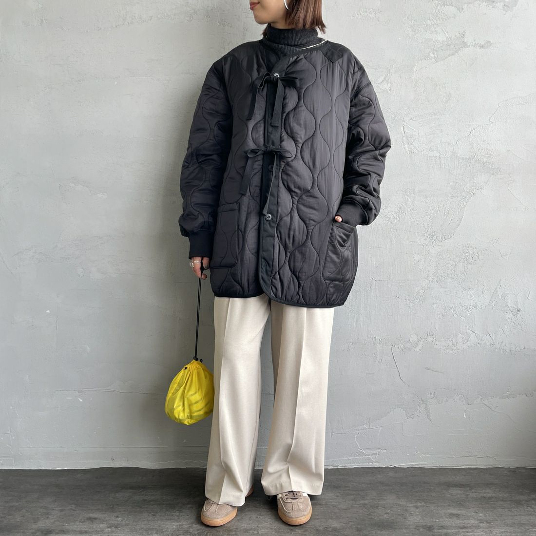 MILITARY [ミリタリー] 別注 M-65 キルティングライナージャケット [T-25789001-JF] BLACK &&モデル身長：159cm 着用サイズ：M&&
