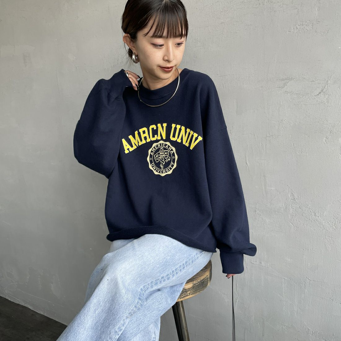 Americana × JEANS FACTORY [アメリカーナ × ジーンズファクトリー] 別注 カレッジプリント カットオフスウェット [BRF-736A-1-JF]