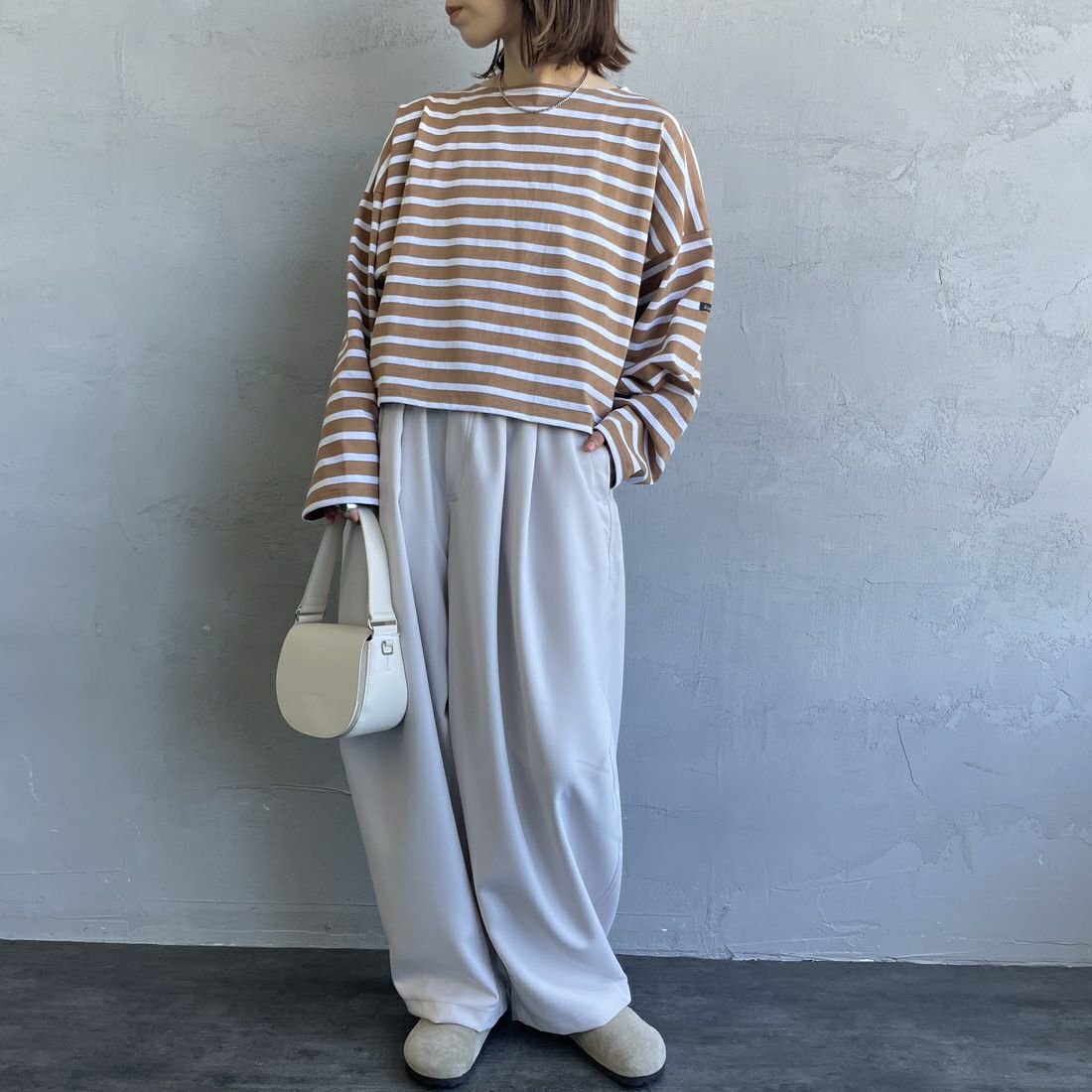 mizuiro ind [ミズイロインド] ワイドカーゴパンツ [1-260016A] 90 L.GRAY &&モデル身長：158cm 着用サイズ：2&&