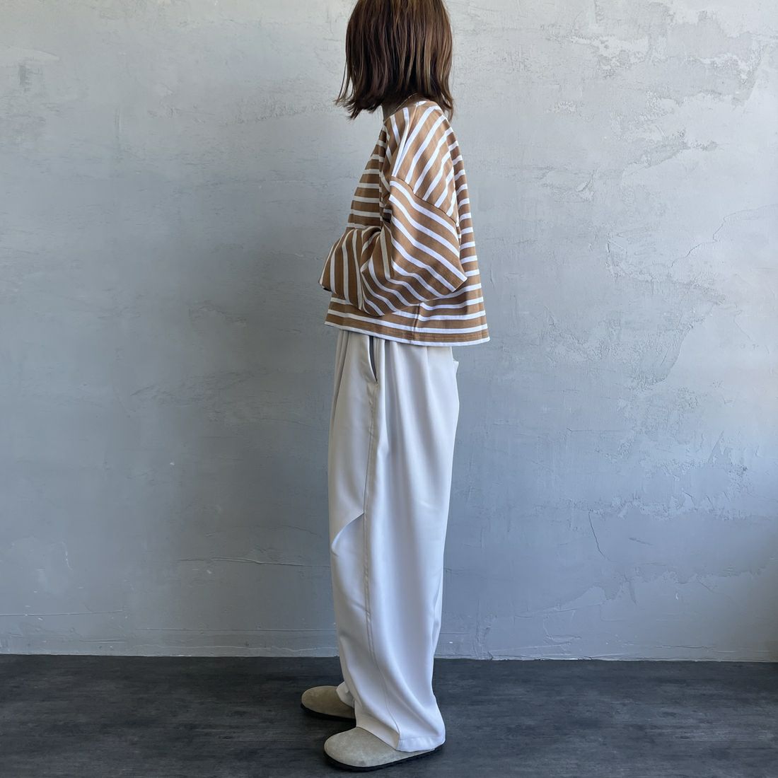 mizuiro ind [ミズイロインド] ワイドカーゴパンツ [1-260016A] 90 L.GRAY &&モデル身長：158cm 着用サイズ：2&&