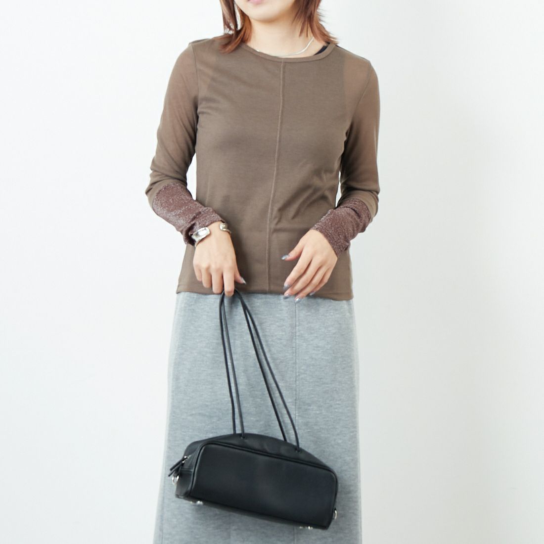 Jf Ready Made [ジェイエフレディメイド] 2WAYラメカフスインナー [922-24103] ﾌﾞﾗｳﾝ &&モデル身長：167cm 着用サイズ：F&&