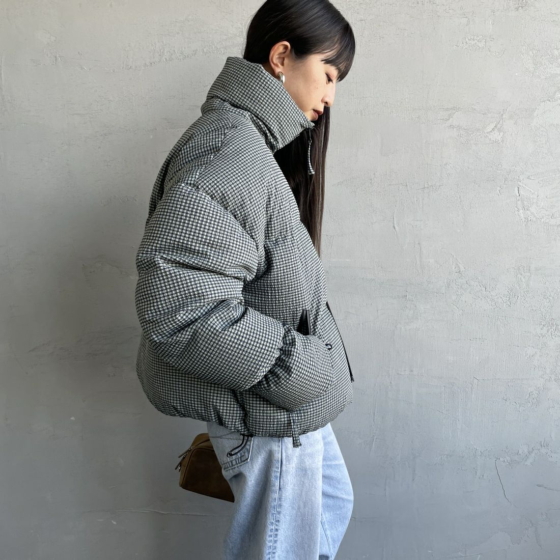 TODAYFUL [トゥデイフル] チェックダウンジャケット [12520008] MNT &&モデル身長：150cm 着用サイズ：36&&
