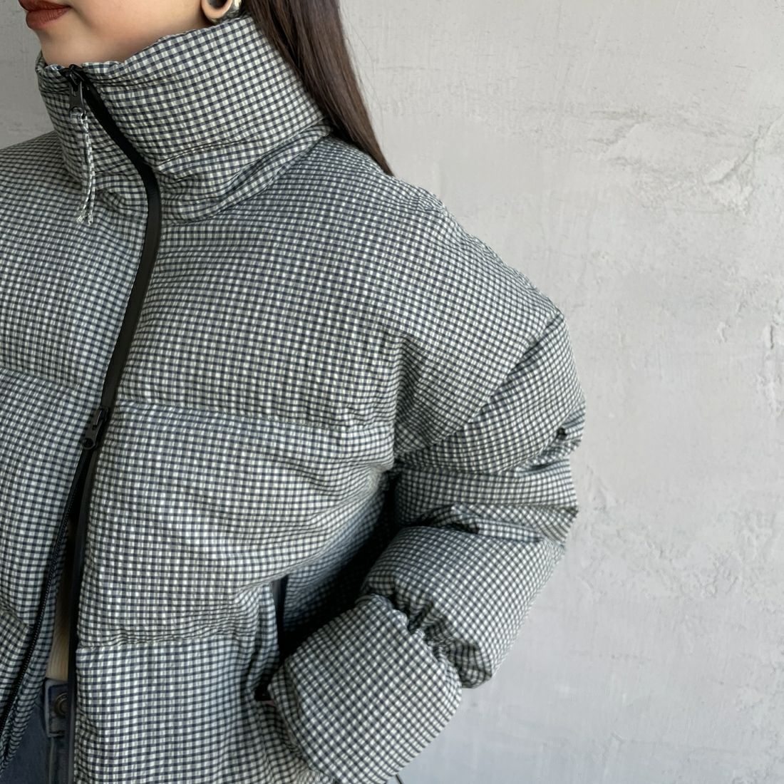 TODAYFUL [トゥデイフル] チェックダウンジャケット [12520008] MNT &&モデル身長：150cm 着用サイズ：36&&