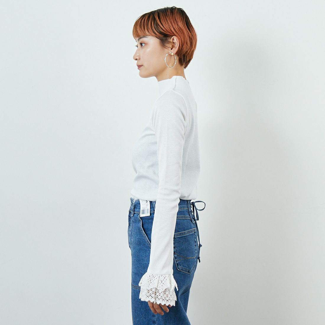 RhodolirioN [ロドリリオン] リブレースカフブルオーバーTシャツ [RV1096] A WHITE &&モデル身長：160cm 着用サイズ：0&&