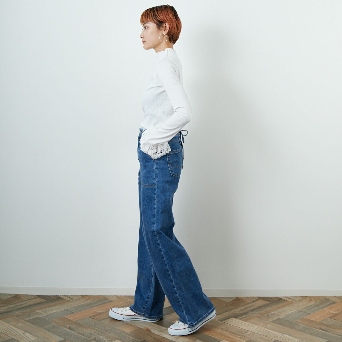RhodolirioN [ロドリリオン] リブレースカフブルオーバーTシャツ [RV1096] A WHITE &&モデル身長：160cm 着用サイズ：0&&
